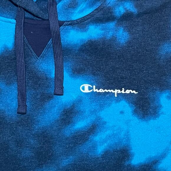 Champion Blue Tie Dye Hoodie | S | Fleece Pullover 90s/Y2K Activewear Sweatshirt - Picture 5 of 10